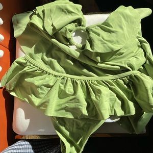 Green two piece ruffle swimsuit